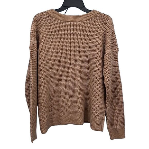 Women's Waffle Stitch Sweater with Long Sleeves, Midweight, Size XL - Picture 3 of 6